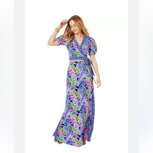 Lilly Pulitzer Sailynn Maxi Set in Blue Grotto Beleaf in Yourself. Size Sm
